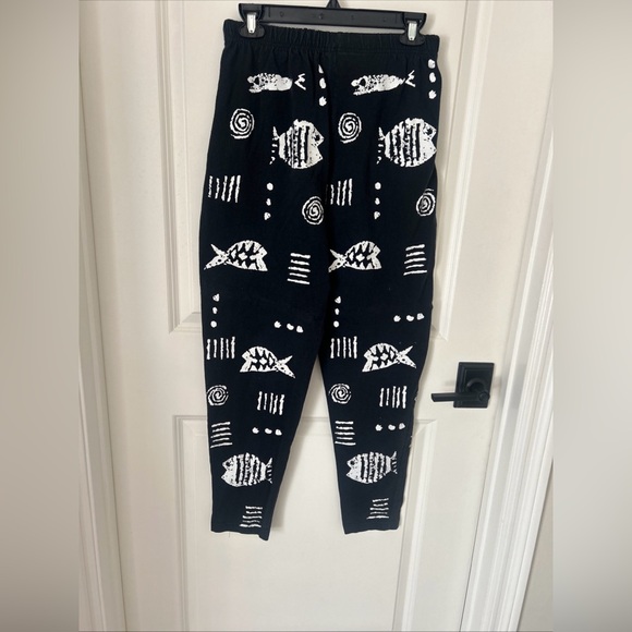 Vintage 80s Cotton Fields Black White  Graphic Fish Pant Top Set  Beach S/M - Picture 10 of 10